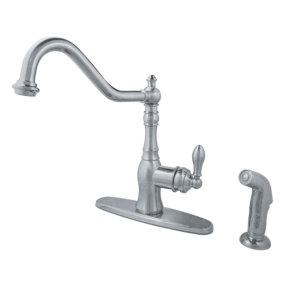 KINGSTON BRASS GS7701ACLSP GOURMETIER AMERICAN CLASSIC KITCHEN FAUCET WITH SPRAYER AND DECK PLATE