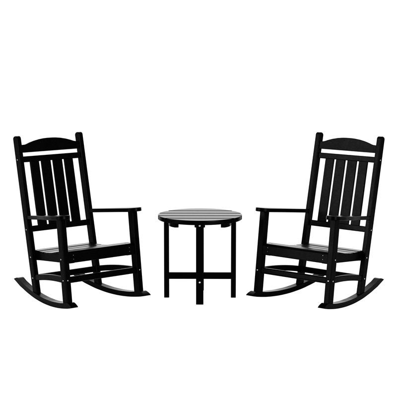 WESTIN FURNITURE OP5001-BK3 LAGUNA CLASSIC PORCH ROCKING CHAIR WITH SIDE TABLE 3-PIECE SET