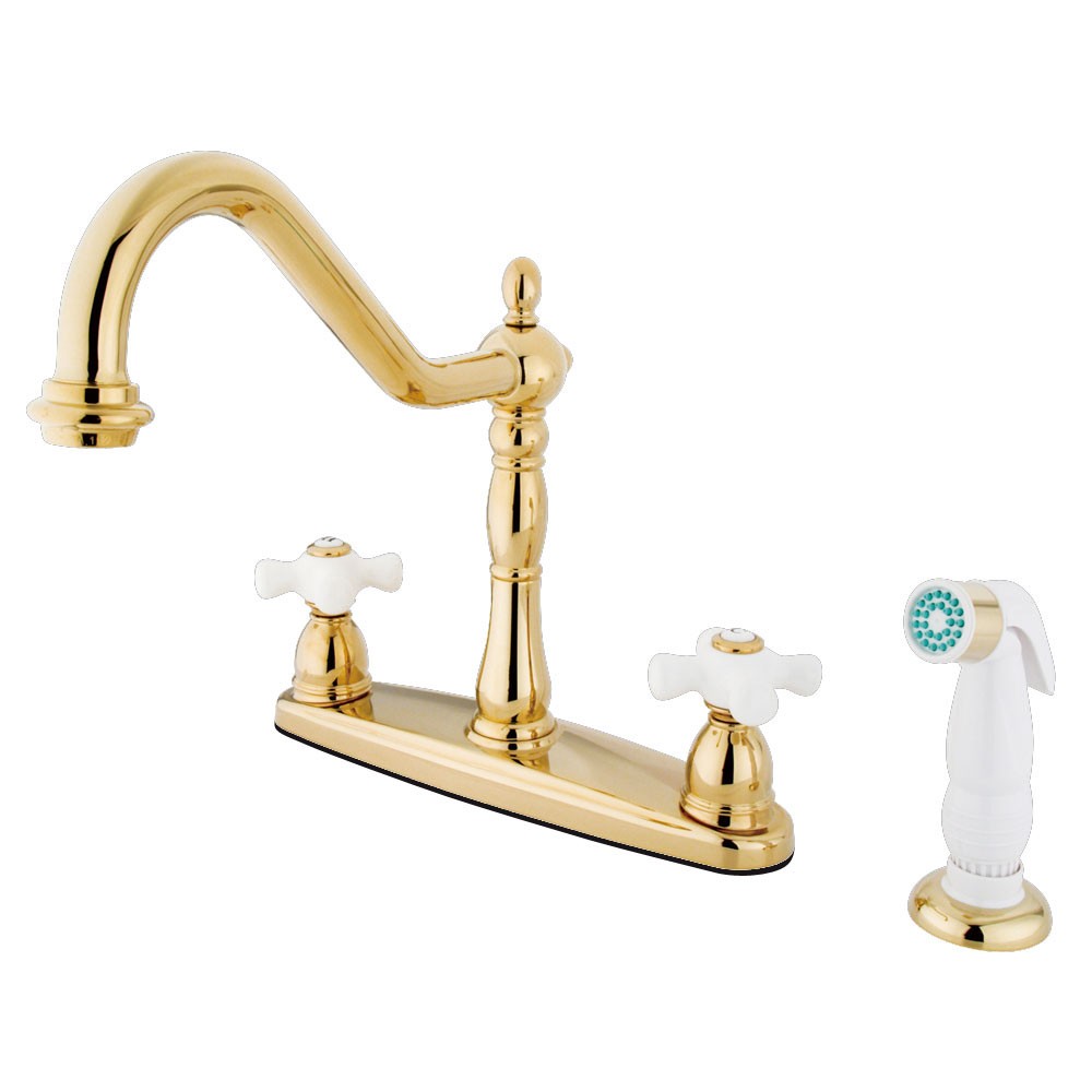 KINGSTON BRASS KB1752PX HERITAGE 8-INCH CENTERSET KITCHEN FAUCET WITH SPRAYER