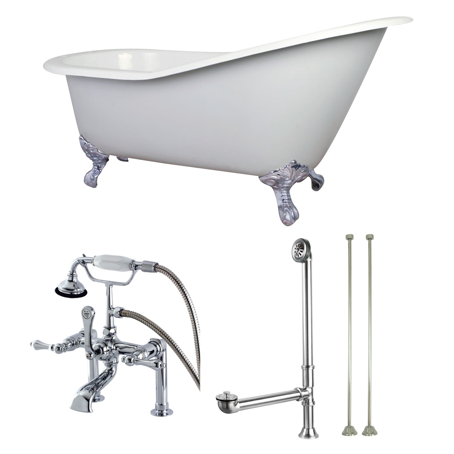 KINGSTON BRASS KCT7D653129C1 AQUA EDEN 62-INCH CLAWFOOT TUB WITH FAUCET DRAIN AND LINES COMBO