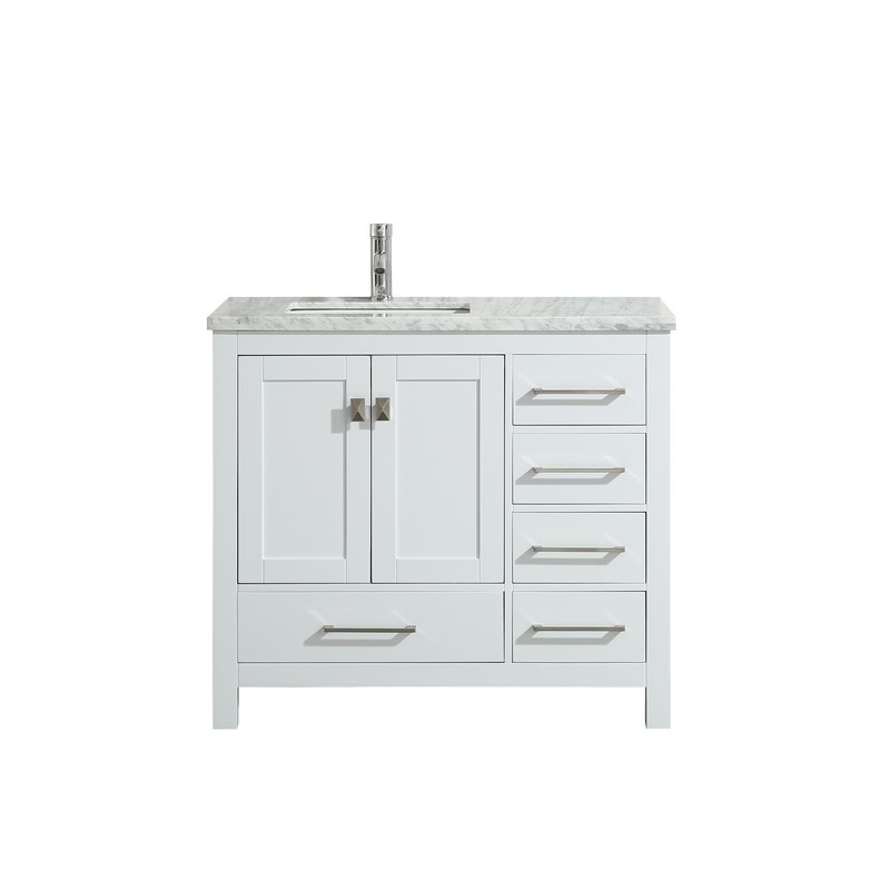 Eviva Tvn414 36x18wh London 36 Inch, 36 Inch White Bathroom Vanity With Carrara Marble Top