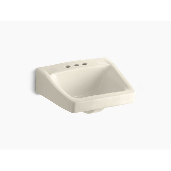 KOHLER K-1728-47 CHESAPEAKE 14 INCH WALL MOUNTED BATHROOM SINK WITH 3 HOLES DRILLED AND OVERFLOW