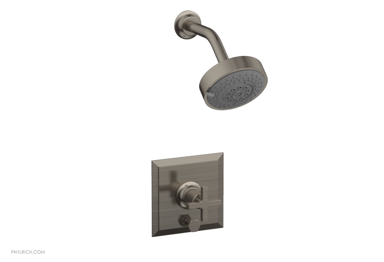 PHYLRICH 4-153 HEX MODERN WALL MOUNT PRESSURE BALANCE SHOWER AND DIVERTER SET WITH CROSS HANDLE
