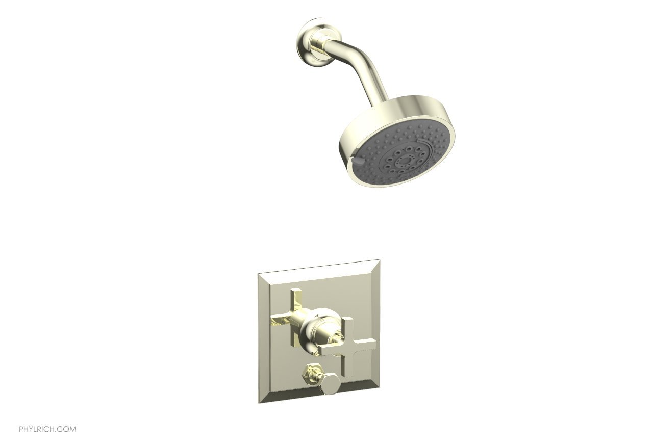 PHYLRICH 4-153 HEX MODERN WALL MOUNT PRESSURE BALANCE SHOWER AND DIVERTER SET WITH CROSS HANDLE