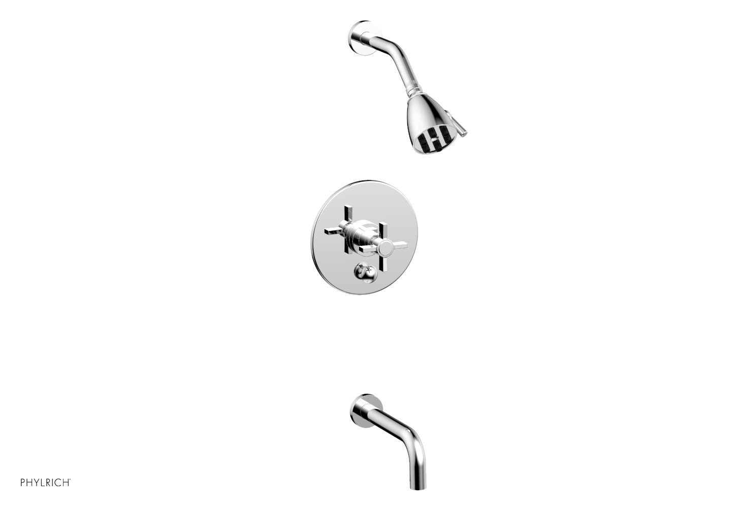 PHYLRICH DPB2137 BASIC WALL MOUNT PRESSURE BALANCE TUB AND SHOWER SET WITH BLADE CROSS HANDLE