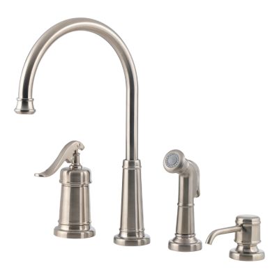 PFISTER LG26-4YPK ASHFIELD 13 7/8 INCH SINGLE LEVER HANDLE DECK MOUNT KITCHEN FAUCET WITH SIDE SPRAY AND SOAP DISPENSER