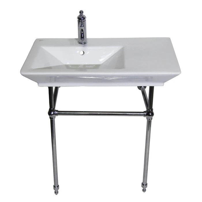 BARCLAY 9WH OPULENCE 31 1/2 INCH SINGLE BASIN SMALL CONSOLE RECTANGLE BATHROOM SINK WITH BRASS STAND