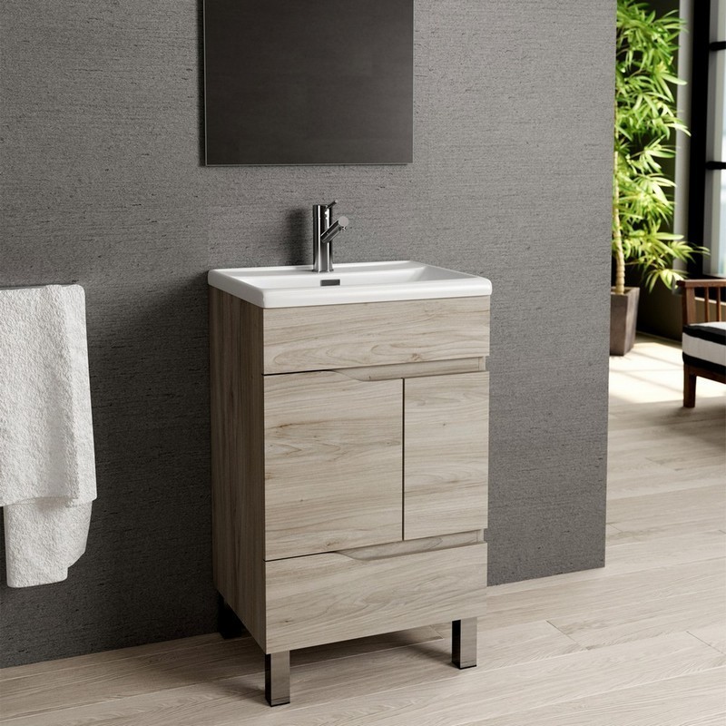 Ufaucet Modern Wood Small 18” Khaki Stand Bathroom Vanity Bathroom Sink Vanity Cabinet Combo Set with Ceramic Vessel Sink