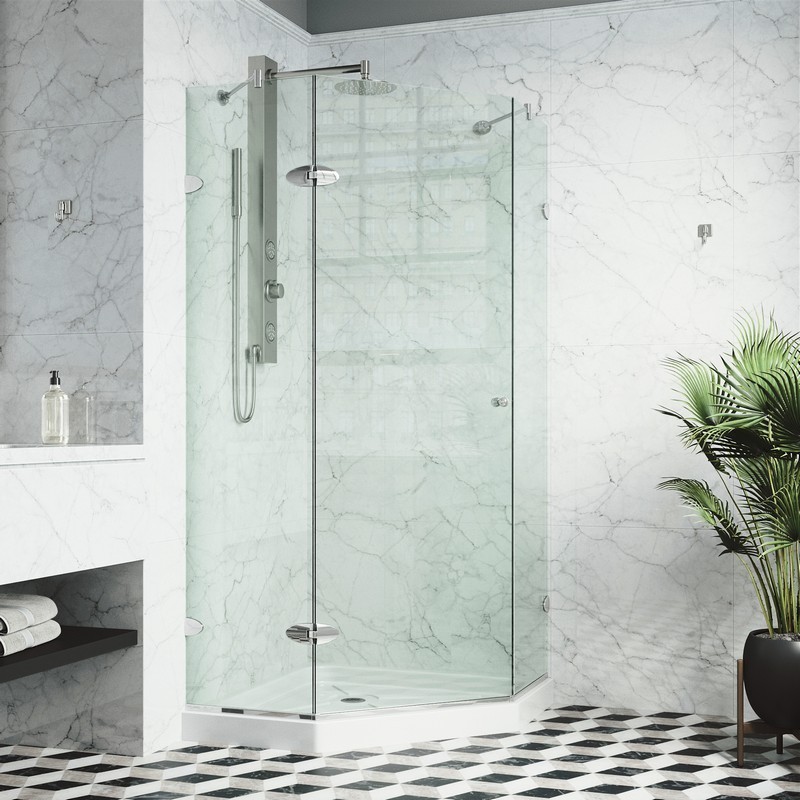 VIGO VG6061CL42WS VERONA 42-1/8 X 42-1/8 FRAMELESS NEO-ANGLE 3/8 INCH CLEAR GLASS SHOWER ENCLOSURE WITH LOW-PROFILE BASE