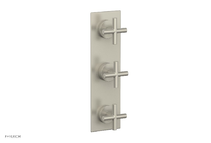 PHYLRICH 4-029 TRANSITION 4 INCH WALL MOUNT THREE CROSS HANDLES THERMOSTATIC VALVE WITH VOLUME CONTROL