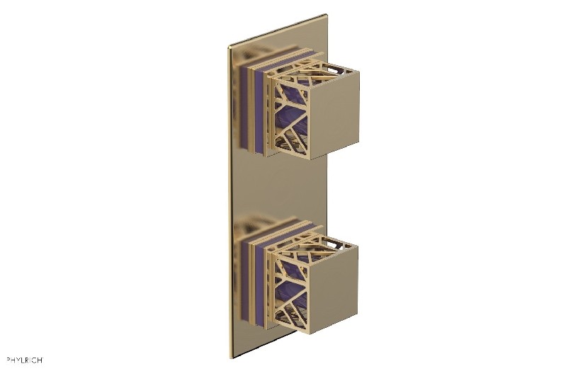 PHYLRICH 4-589/004X046 JOLIE 4 INCH WALL MOUNT TWO SQUARE KNOB HANDLES THERMOSTATIC VALVE WITH VOLUME CONTROL OR DIVERTER AND PURPLE ACCENTS