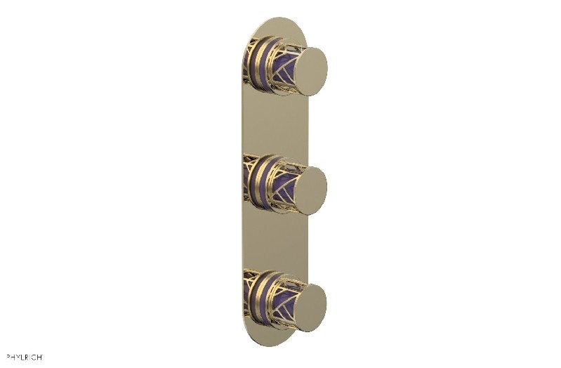 PHYLRICH 4-590/03UX046 JOLIE 4 INCH WALL MOUNT THREE KNOB HANDLES THERMOSTATIC VALVE WITH VOLUME CONTROL WITH PURPLE ACCENTS