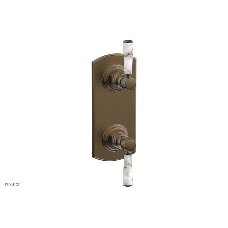 PHYLRICH 4-155/OEBX031 HEX TRADITIONAL WALL MOUNT TWO WHITE MARBLE HANDLES MINI THERMOSTATIC VALVE WITH VOLUME CONTROL OR DIVERTER TRIM
