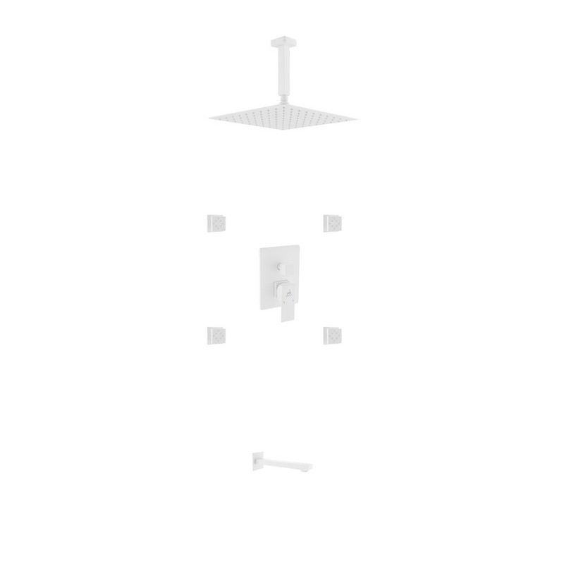 KUBEBATH WH-CR2004JTF3V AQUA PIAZZA SHOWER SET WITH 8 INCH CEILING MOUNT SQUARE RAIN SHOWER, TUB FILLER AND 4 BODY JETS