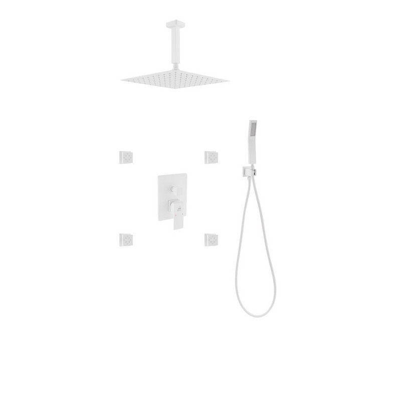 KUBEBATH WH-CR3004JHH3V AQUA PIAZZA SHOWER SET WITH 12 INCH CEILING MOUNT SQUARE RAIN SHOWER, 4 BODY JETS AND HANDHELD