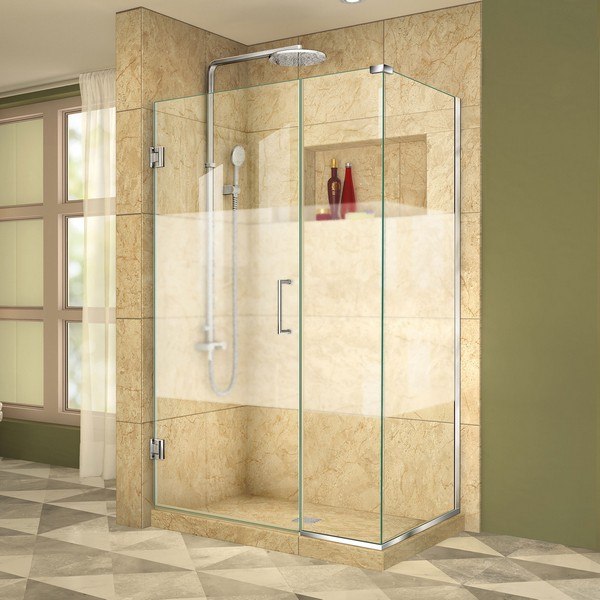 DREAMLINE SHEN-24380340-HFR-01 UNIDOOR PLUS 38 W X 34 3/8 D X 72 H FRAMELESS HINGED SHOWER ENCLOSURE, FROSTED BAND GLASS