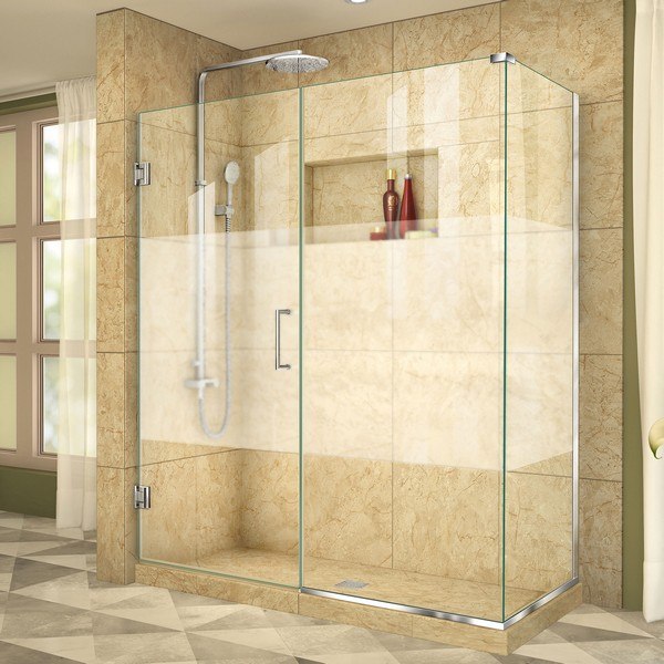 DREAMLINE SHEN-24530300-HFR-01 UNIDOOR PLUS 53 W X 30 3/8 D X 72 H FRAMELESS HINGED SHOWER ENCLOSURE, FROSTED BAND GLASS