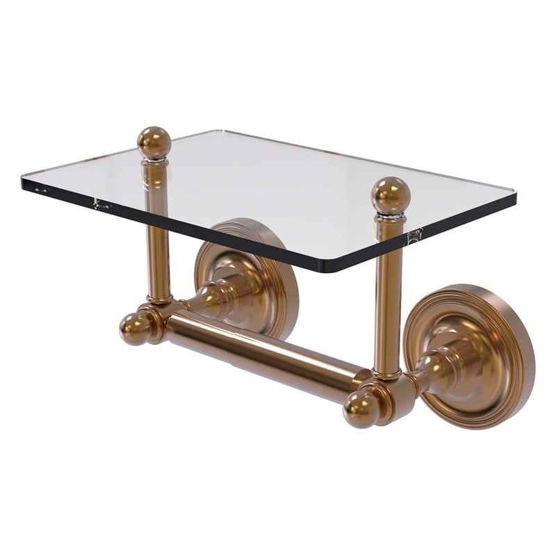 ALLIED BRASS PR-GLT-24-BBR PRESTIGE REGAL 9 5/8 INCH TWO POST TOILET TISSUE  HOLDER WITH GLASS SHELF, BRUSHED BRONZE