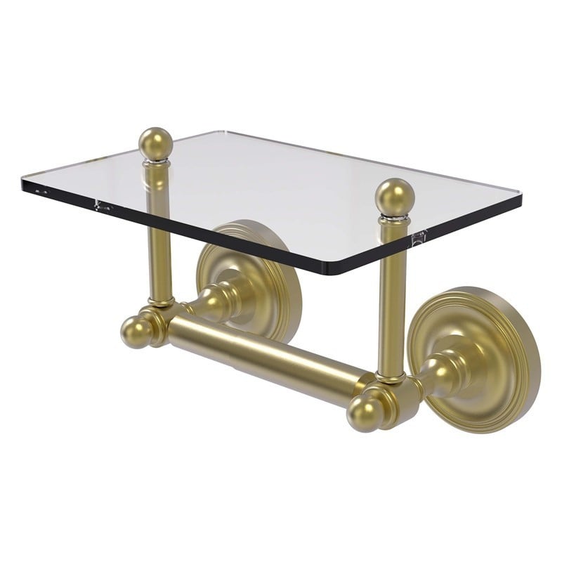 ALLIED BRASS PR-GLT-24-SBR PRESTIGE REGAL 5/8 INCH TWO POST TOILET TISSUE  HOLDER WITH GLASS SHELF, SATIN BRASS