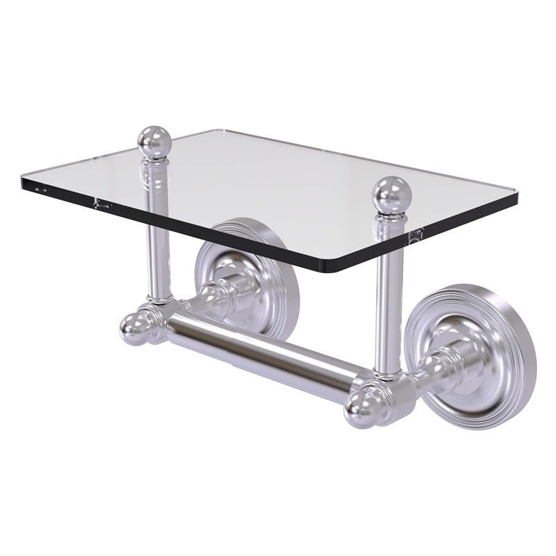 ALLIED BRASS PR-GLT-24-PNI PRESTIGE REGAL 5/8 INCH TWO POST TOILET TISSUE  HOLDER WITH GLASS SHELF, POLISHED NICKEL