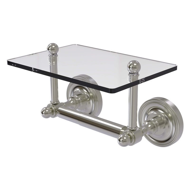 ALLIED BRASS PR-GLT-24-PNI PRESTIGE REGAL 5/8 INCH TWO POST TOILET TISSUE  HOLDER WITH GLASS SHELF, POLISHED NICKEL