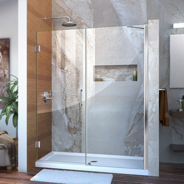 DREAMLINE SHDR-20547210C-01 UNIDOOR 54-55 W X 72 H FRAMELESS HINGED SHOWER DOOR WITH SUPPORT ARM, CLEAR GLASS