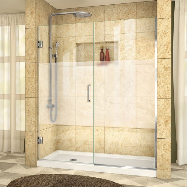DREAMLINE SHDR-245507210-HFR-01 UNIDOOR PLUS 55-55 1/2 W X 72 H FRAMELESS HINGED SHOWER DOOR, FROSTED BAND GLASS