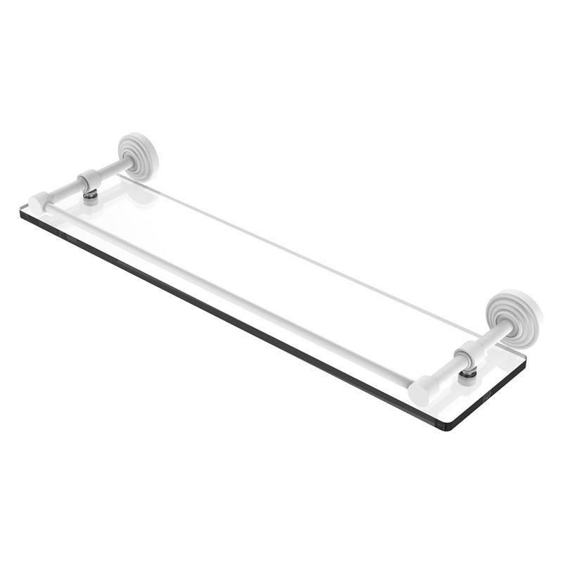 ALLIED BRASS WP-1/22-GAL-WHM WAVERLY PLACE 22 INCH TEMPERED GLASS SHELF  WITH GALLERY RAIL, MATTE WHITE