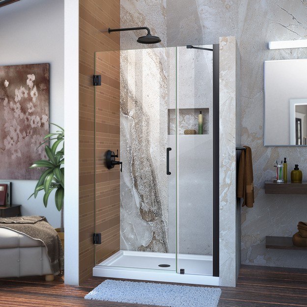 DREAMLINE SHDR-20387210 UNIDOOR 38-39 W X 72 H FRAMELESS HINGED SHOWER DOOR WITH SUPPORT ARM, CLEAR GLASS