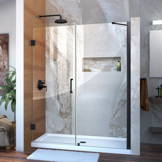 DREAMLINE SHDR-20547210C UNIDOOR 54-55 W X 72 H FRAMELESS HINGED SHOWER DOOR WITH SUPPORT ARM, CLEAR GLASS