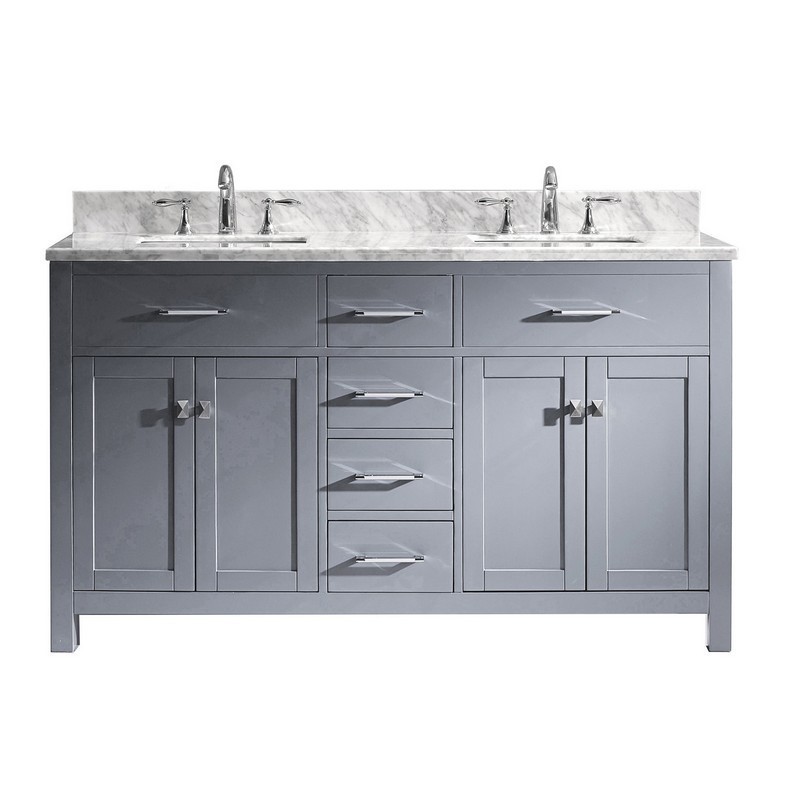 VIRTU USA MD-2060-WMSQ-GR-NM CAROLINE 60 INCH DOUBLE BATH VANITY WITH MARBLE TOP AND SQUARE SINK