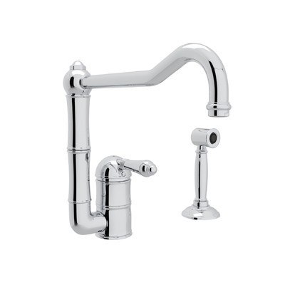 ROHL A3608/11LMWS-2 COUNTRY ACQUI SINGLE HOLE COLUMN SPOUT KITCHEN FAUCET WITH SIDESPRAY & EXTENDED SPOUT AND METAL LEVER